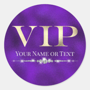 Glamorous Gold VIP on Purple Classic Round Sticker