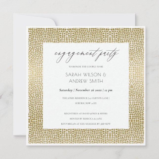 GLAMOROUS GOLD WHITE DOTS MOSAIC ENGAGEMENT INVITATION (Front)