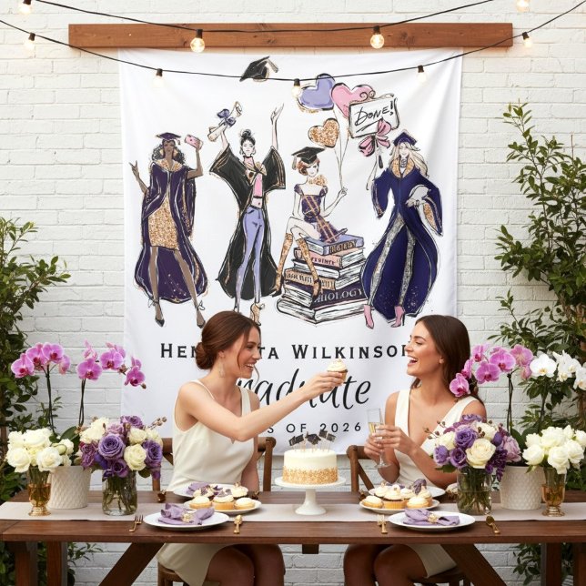 Glamorous Graduate Women Empowered Purple Gold Tapestry (Creator Uploaded)