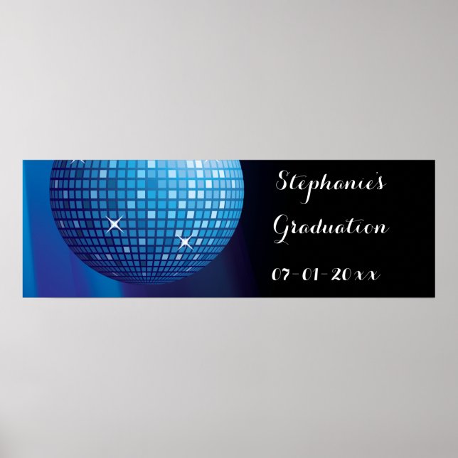 Glamorous Graduation Blue Party Disco Ball Poster (Front)