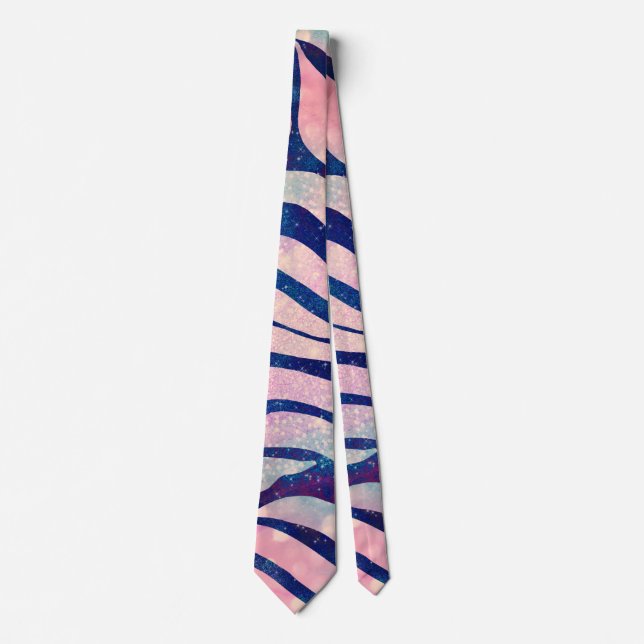 Glamorous Holographic Glitter Blue Zebra Stripes Tie (Front)