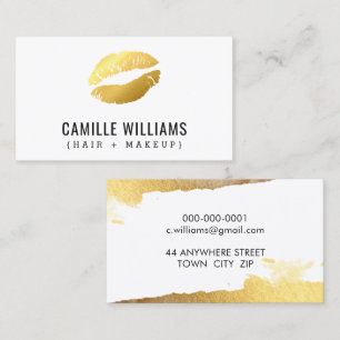 GLAMOROUS MINIMALIST faux gold kiss lips lipstick Business Card