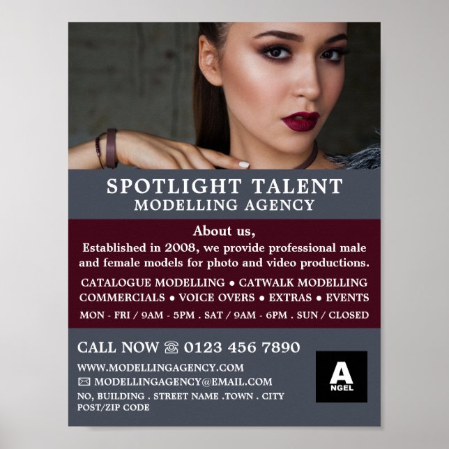 Glamorous Model, Modeling Agency, Model Agent Poster (Front)