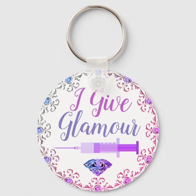 Glamorous nurse shot purple pink cute keychain (Front)