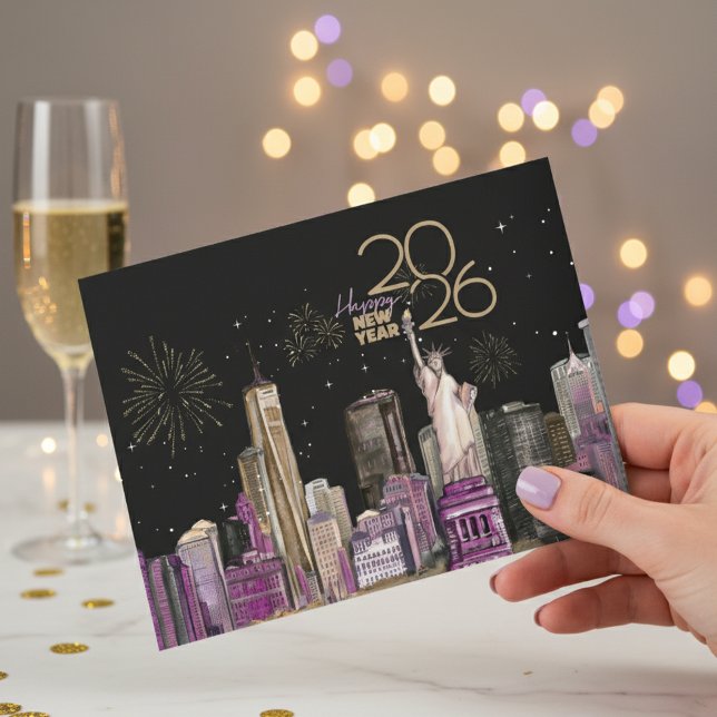 Glamorous NYC New Year Card 2026 | Black & Purple  (Glamorous NYC New Year Card 2026 | Black & Purple )