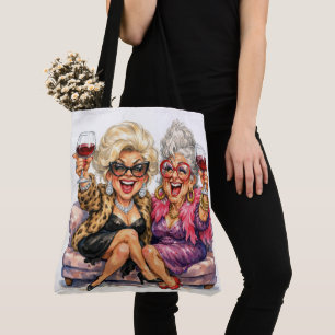 Glamorous Old Ladies With Red Wine Tote Bag