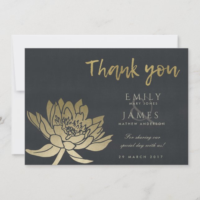 GLAMOROUS PALE GOLD BLACK LOTUS FLORAL THANK YOU (Front)