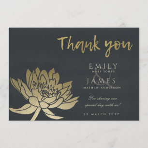 GLAMOROUS PALE GOLD BLACK LOTUS FLORAL THANK YOU CARD