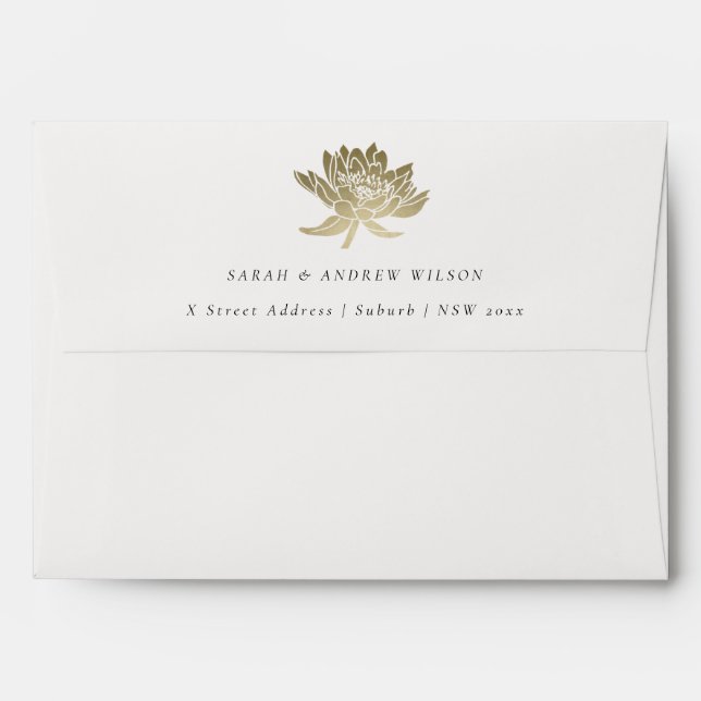 GLAMOROUS PALE GOLD WHITE LOTUS FLORAL  MONOGRAM ENVELOPE (Back (Top Flap))
