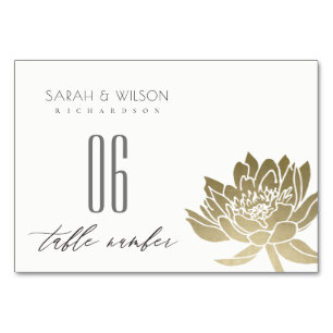 GLAMOROUS PALE GOLD WHITE LOTUS FLORAL TABLE NUMBER