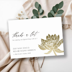 GLAMOROUS PALE GOLD WHITE LOTUS FLORAL THANK YOU CARD