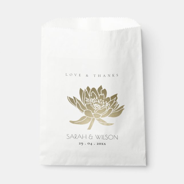 GLAMOROUS PALE GOLD WHITE LOTUS FLORAL WEDDING FAVOUR BAG (Front)