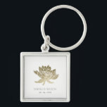 GLAMOROUS PALE GOLD WHITE LOTUS SAVE THE DATE GIFT KEYCHAIN<br><div class="desc">If you need any further customisation or any other matching items,  please feel free to contact me at info@yellowfebstudio.com</div>