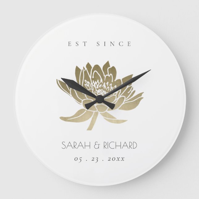 GLAMOROUS PALE GOLD WHITE LOTUS SAVE THE DATE GIFT LARGE CLOCK (Front)