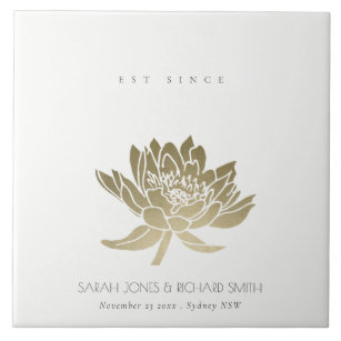 GLAMOROUS PALE GOLD WHITE LOTUS SAVE THE DATE GIFT TILE