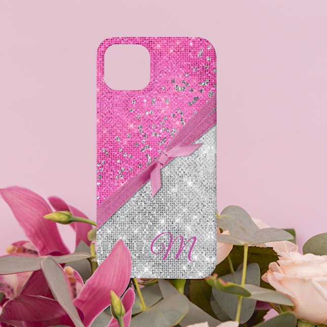 Glamorous Pink and Silver Glittery Monogrammed Case-Mate iPhone Case (Creator Uploaded)