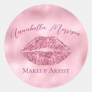 Glamorous Pink Glitter Lips Classic Round Sticker