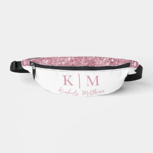 Glamorous Pink Glitter with Monogram Initials Fanny Pack