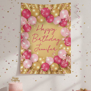 Glamorous Pink Gold Balloons Glitter Birthday Banner
