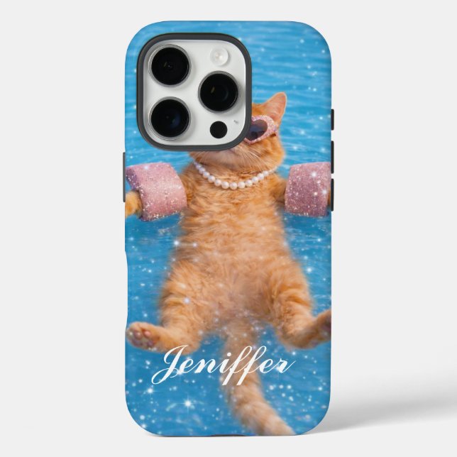 Glamorous Poolside Cat Floating In Style           Case-Mate iPhone Case (Back)