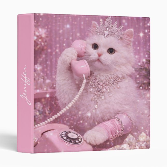 Glamorous Princess Cat Using Pink Telephone        Binder (Front/Spine)