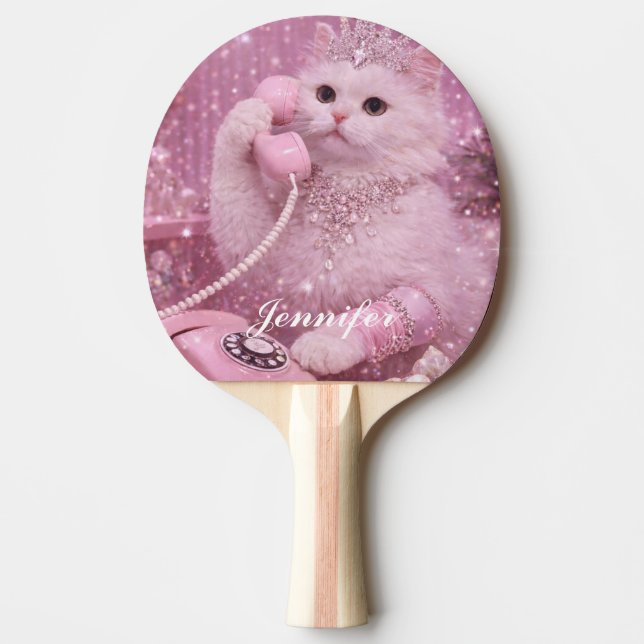 Glamorous Princess Cat Using Pink Telephone        Ping Pong Paddle (Front)