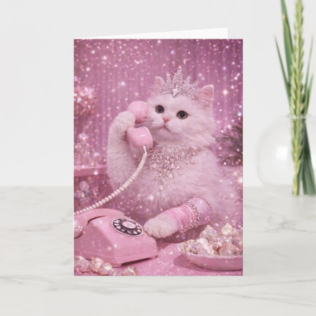 Glamorous Princess Cat Using Telephone             Card (Front)