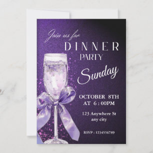 Glamorous Purple Glitter Dinner Party Invitation