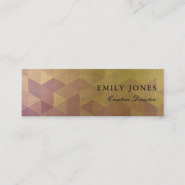 GLAMOROUS PURPLE GOLD FAUX TRIANGULAR PATTERN MINI BUSINESS CARD (Front)