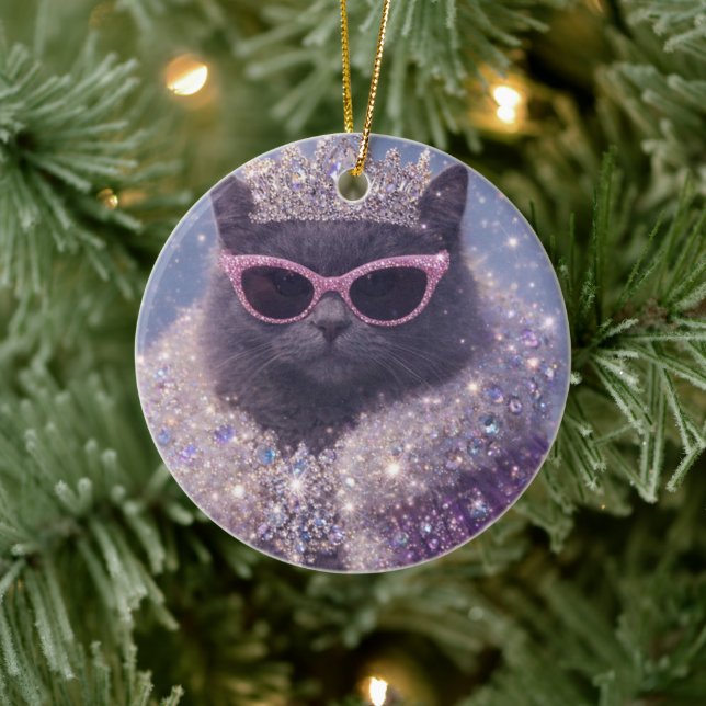 Glamorous Queen Cat Sparkling Fantasy Portrait     Ceramic Ornament (Tree)