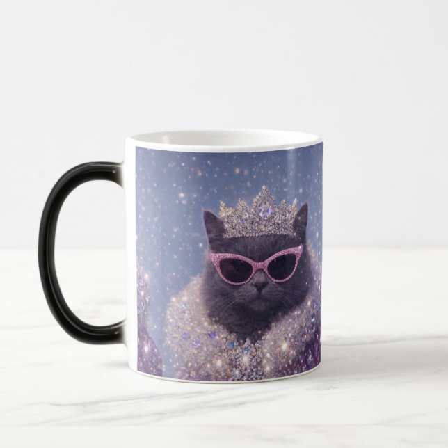 Glamorous Queen Cat Sparkling Fantasy Portrait     Magic Mug (Left)