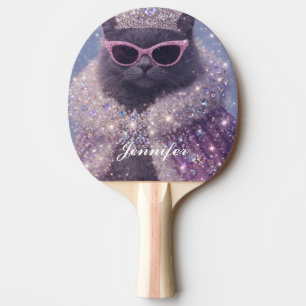 Glamorous Queen Cat Sparkling Fantasy Portrait Ping Pong Paddle