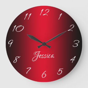 Glamorous Red and Black Ombre Personalized Large Clock