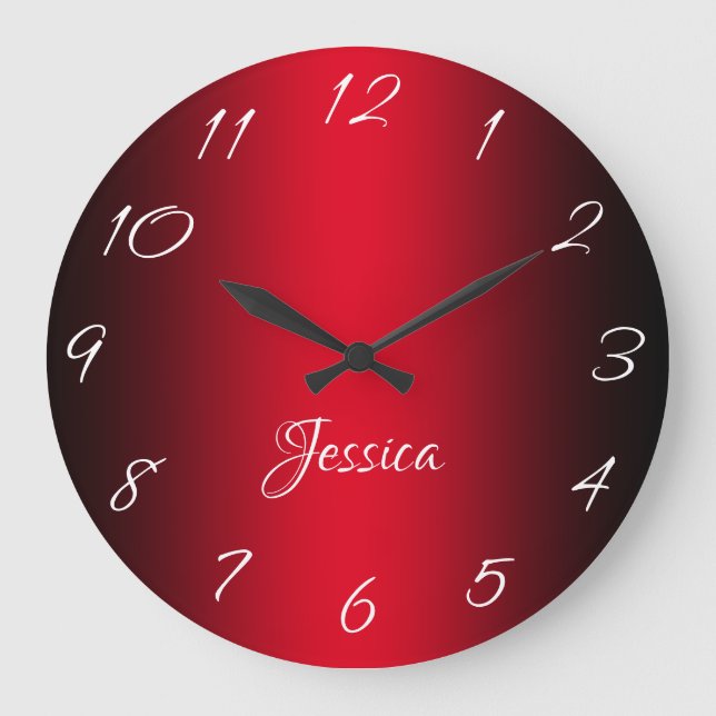 Glamorous Red and Black Ombre Personalized Large Clock (Front)
