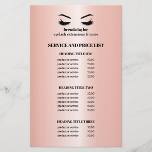 Glamorous rose Gold EYELASH SALON SERVICE LIST Flyer