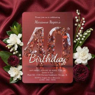 Glamorous Rose Gold Gemstone 40th Birthday Invitation