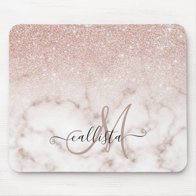 Glamorous Rose Gold White Glitter Marble Gradient Mouse Pad (Front)
