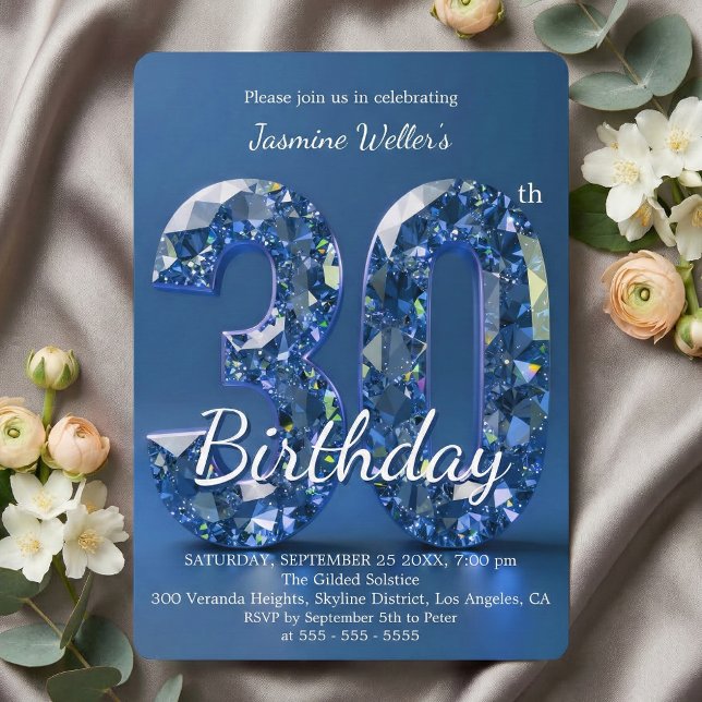 Glamorous Sapphire Blue Diamond 30th Birthday Invitation (Creator Uploaded)