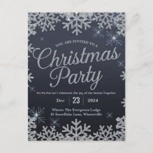 Glamorous Silver and Blue Sparkle Christmas Party  Postcard