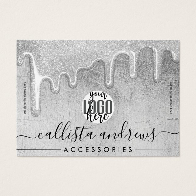 Glamorous Silver Thick Glitter Drips Logo Bracelet (Front)