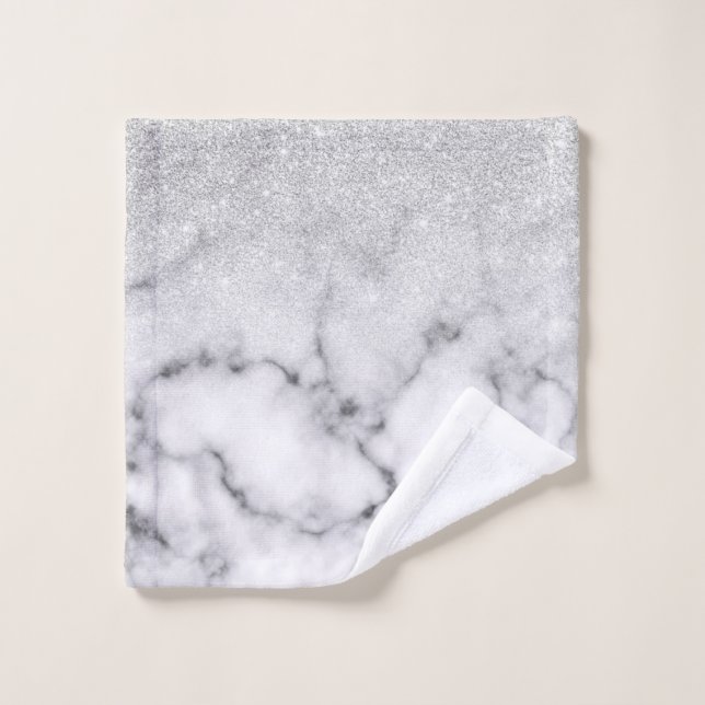 Glamorous Silver White Glitter Marble Gradient (Gant de toilette)