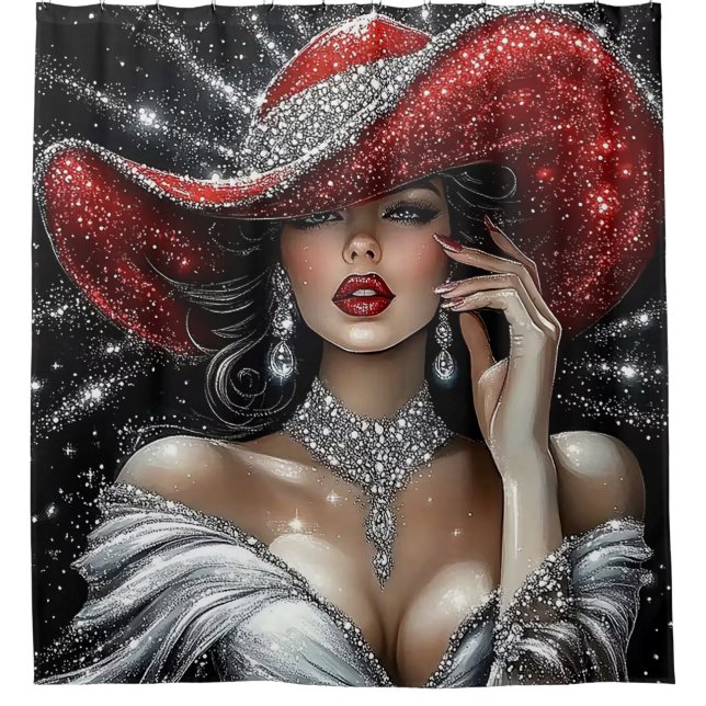 Glamorous Sparkle Lady in Red Hat (Front)