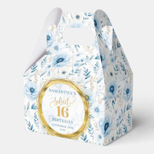 Glamorous Sweet Sixteen Dusty Blue Gold Favor Box
