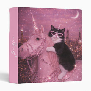 Glamorous Unicorn Cat Under Sparkling City         Binder