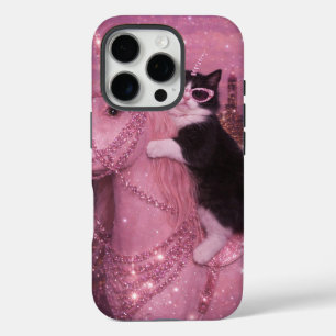 Glamorous Unicorn Cat Under Sparkling City iPhone 16 Pro Case