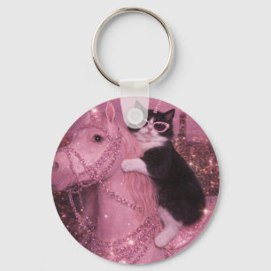 Glamorous Unicorn Cat Under Sparkling City         Keychain