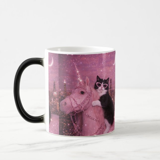 Glamorous Unicorn Cat Under Sparkling City         Magic Mug (Left)