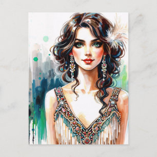 Glamorous Vintage Art Deco Beauty Postcard