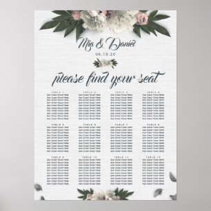 Glamorous White and Peach Floral Peonies Poster