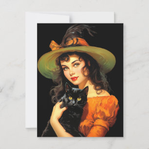 Glamorous Witch   Vintage Halloween Pin-up Art Postcard
